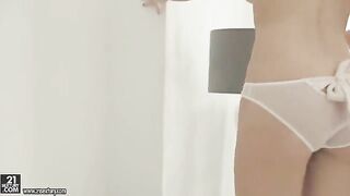 Hairy pussy masturbation with a skinny blonde teen in 60fps quality