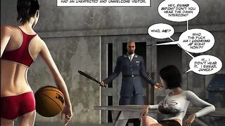 A stunning woman in a provocative adult comic is depicted engaging in intense action