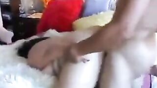 A juicy and thick ass Asian girl gets fucked hard on the bed