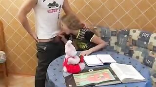 A schoolgirl is having fun with a guy instead of attending lessons