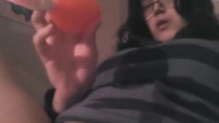A hot brunette has a vibrating pleasure sex toy, which she loves very much