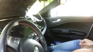 The girl started to suck cock in the car, it was a hot day