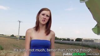 A red-haired beauty got fucked in the haystack outdoors