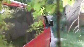A man squeezed tits of girl in the car and then fucked her