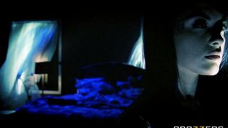 A brunette woman could not sleep and had sex with her husband