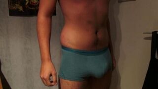 A man came in his pants because of overexcitation, as seen in similar handjob videos