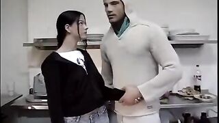 The depraved man fucked a virgin in the kitchen