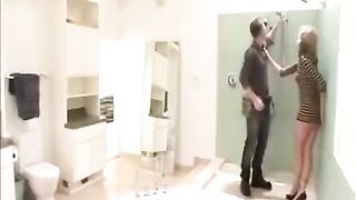 The wife fucked with plumbers while her husband watched