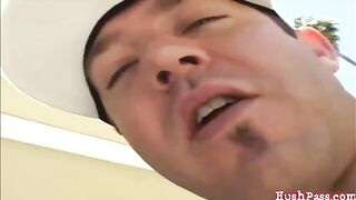 A man watches his wife getting fucked by another guy in HD
