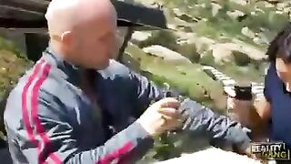 First sex with a stranger for a burning brunette
