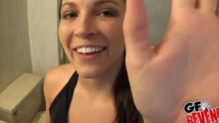 Beautiful girl has a quick sex session in the bathroom, showcasing raw passion