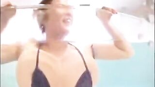 A small cock was sucked by a naughty girl with big breasts in a steamy homemade scene