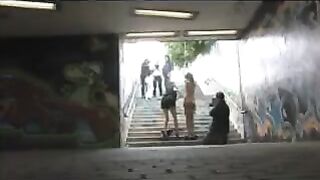 She was caught naked in the transition and fucked on the public spot