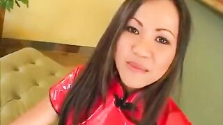 Korean babe gets her pussy railed by two cocks in a threesome