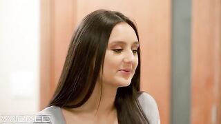 A hot brunette babe with big boobs is getting fucked hard