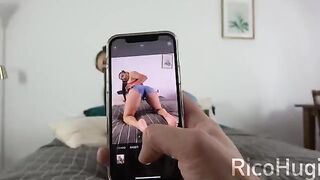 Guy called his stepsister to check phone, she started sucking his cock instead