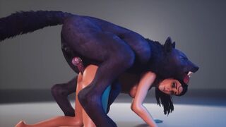 A chick with a gorgeous body gets fucked by a furry werewolf