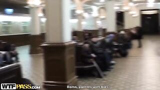 In the toilet, the Russian girl was fucked by a pick-up man