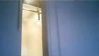 A wife in a thong is running around the apartment with the troops