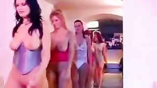 Big tits gang fuck on the couch with a stunning beauty