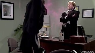 The boss is fucking his secretary on the table in his office