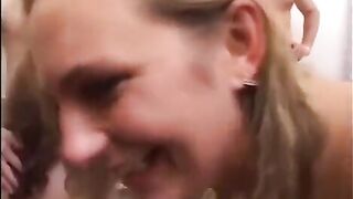 Hot young chick fucked by crowd of guys in gangbang