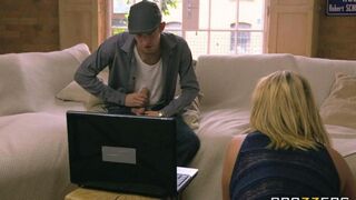 A depraved blonde MILF gets her big ass pounded on the couch
