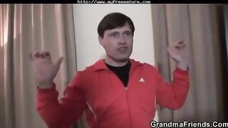 Old grandfather fucked by a hot young grandmother and grandson