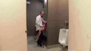 A hot girl has sex in the restaurant toilet with a waiter