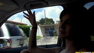 Skinny bitch gets fucked by a pickuper in his car