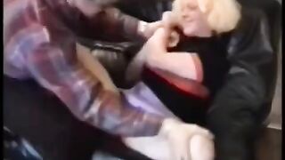 Bikers fuck a young blonde in a rough session