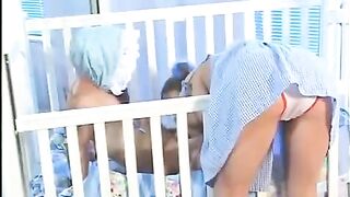 The tiny babysitter with small natural tits was fucked by a midget