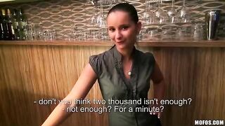 Beautiful bartender agrees to sex and gets fucked hard