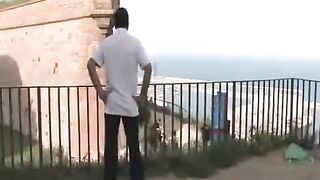 A group of hot guys fuck in public, capturing an intense blowjob scene