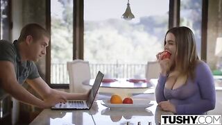After a breakfast, Natasha Niis was fucked in her panties on the bed