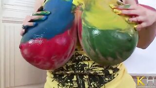 Artistic solo masturbation with a big toy and tits