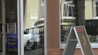 Girl walks on the street without panties, it's bold