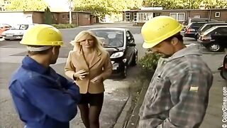 Girl in black pantyhose fucks on the set of adult entertainment