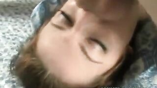 The guy showed the girl the sword and she took it in her mouth