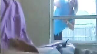 A woman peeps on a guy masturbating in the ward