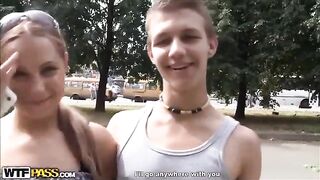 A man, caught by two girls, was forced to lick their pussies