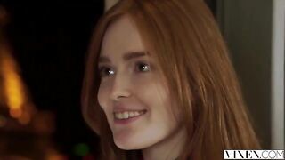 The guy thoroughly licked the ginger hair on the girl’s pussy before fucking