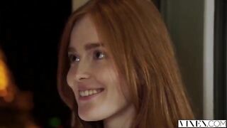 The guy thoroughly licked the ginger hair on the girl’s pussy before fucking
