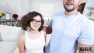Leana’s feet don’t touch the ground, she gives a blowjob with feet