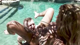 Sexual girl has sex with her relative in the pool