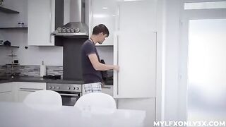 A girl gets horny with the cute maid wearing sexy stockings