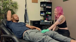 A girl with a tattoo gets fucked by a black guy
