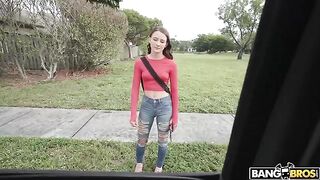Model is willing to do anything for money, even in a car