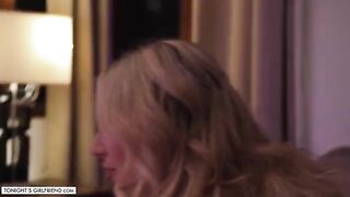 Busty blonde Kayley Gunner in sexy stockings foot job action