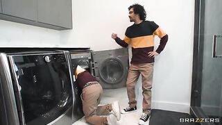 The look-alike girls are having fun with an adult guy together